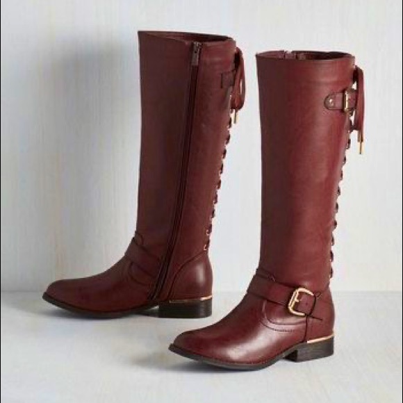 Wanted Lounge Lace-Back Riding Boots sz 9 Burgundy - Picture 1 of 16
